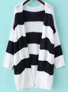 Romwe Striped Open-knit Black Cardigan