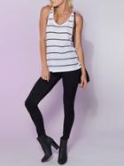 Romwe White Blue Stripe Racer Back Tank Top