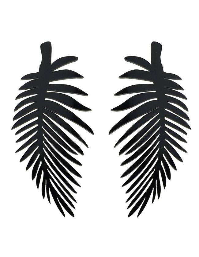 Romwe Gothic Punk Black Acrylic Leaf Shape Long Earrings