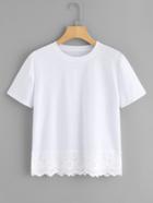 Romwe Eyelet Embroidered Trim T-shirt
