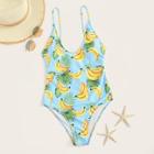 Romwe Banana & Leaf Print One Piece Swimwear