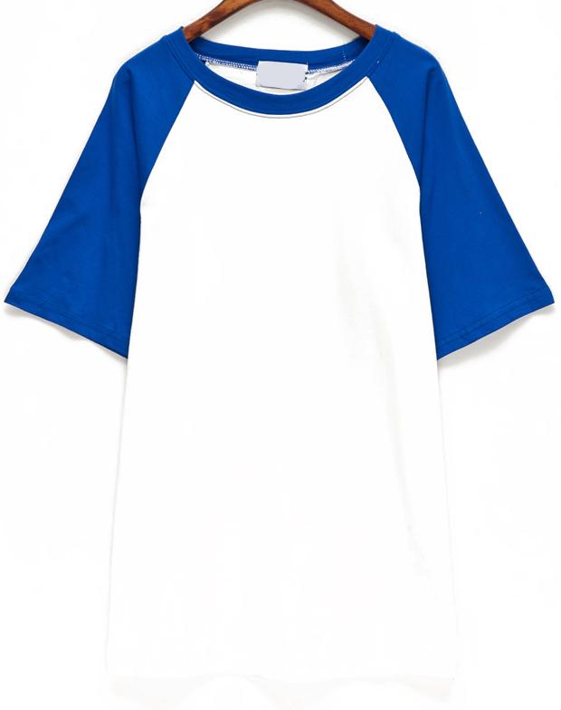 Romwe Contrast Royal Blue Short Sleeve T-shirt