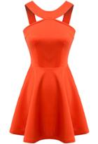 Romwe Orange Strap Backless Flouncing Dress