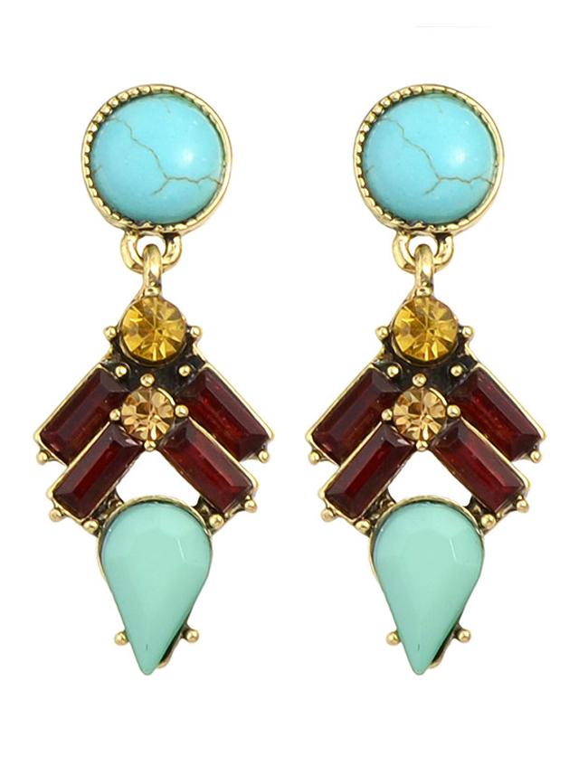 Romwe Colorful Gemstone Women Earrings