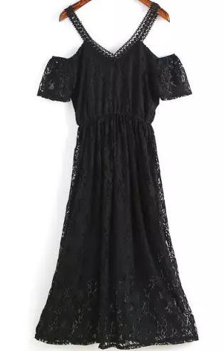 Romwe Off The Shoulder Lace Black Dress