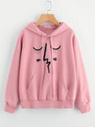 Romwe Pocket Front Abstract Face Print Hoodie