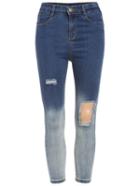 Romwe Ombre Ripped Denim Pant