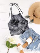 Romwe Sun And Moon Print Tie Dye Halter Top