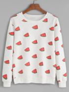 Romwe White Watermelon Print Quilted Sweatshirt