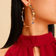 Romwe Gemstone Engraved Cuff Hoop Earring 1pair