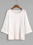 Romwe White Drop Shoulder Cuffed Knit T-shirt