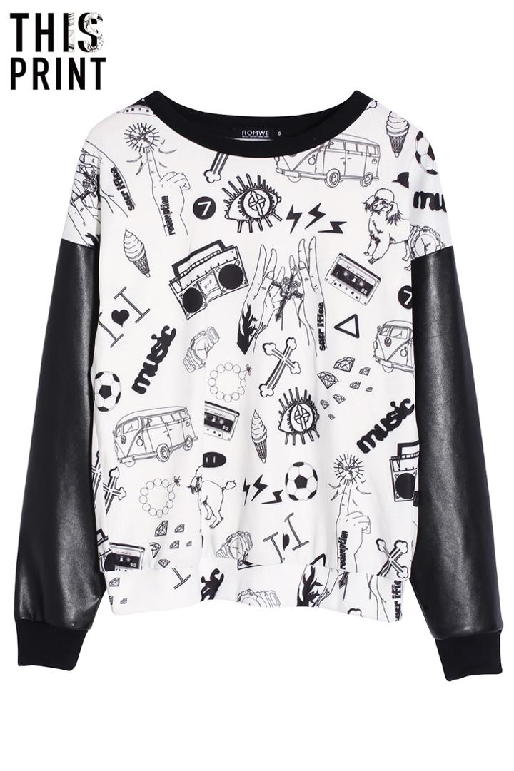 Romwe Romwe Cartoon Scrawl Sweatshirt