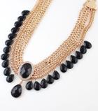 Romwe Black Drop Gemstone Gold Multilayer Necklace