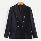 Romwe Double Breasted Flap Pocket Blazer