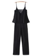 Romwe Black Lace Splicing Chiffon Spaghetti Strap Jumpsuit