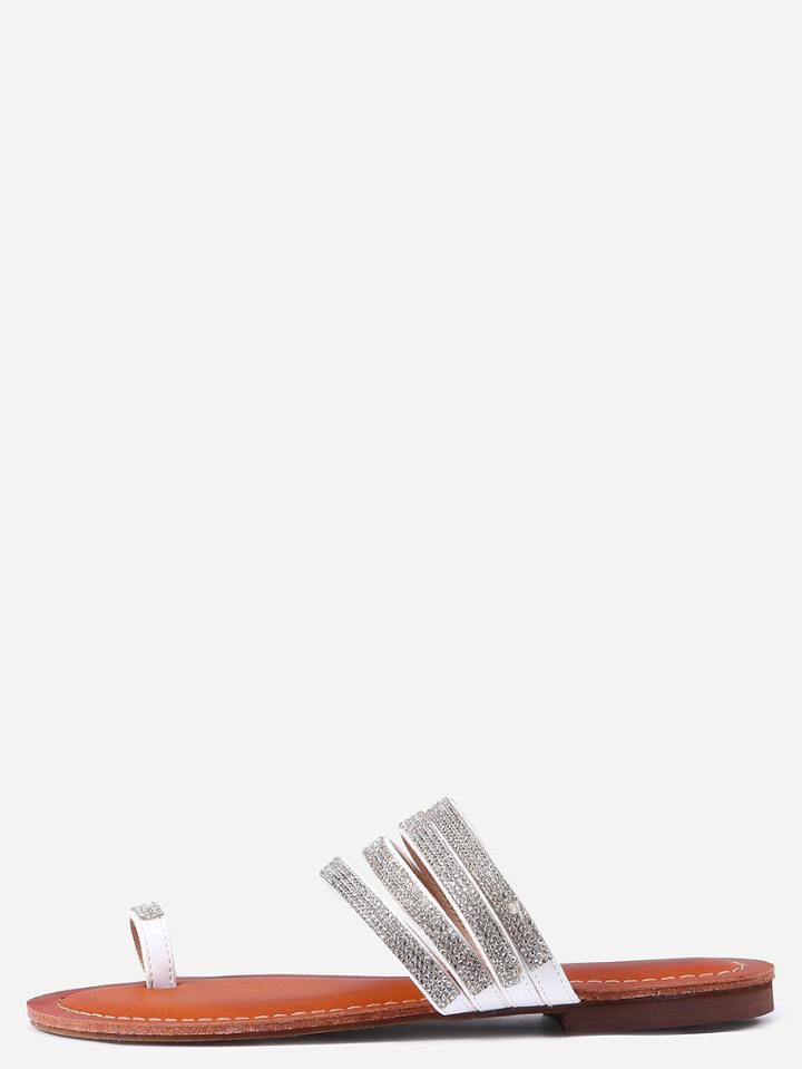 Romwe White Glittery Flat Flip Sandals