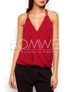 Romwe Red Spaghetti Strap V Neck Cami Top