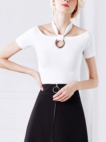 Romwe White Cutout Ring Detail Halter Neck T-shirt