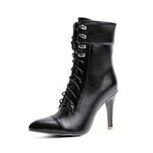 Romwe Point Toe Lace-up Stiletto Boots
