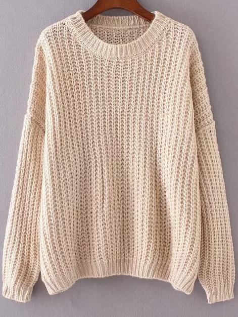 Romwe Apricot Round Neck Drop Shoulder Sweater