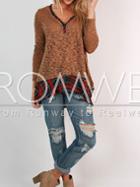 Romwe Brown Contrast Plaid Hem T-shirt