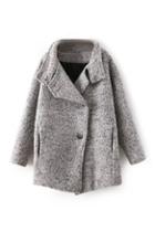 Romwe Simple Single-breasted Grey Faux Woolen Coat