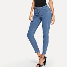 Romwe Solid Skinny Raw Hem Jeans