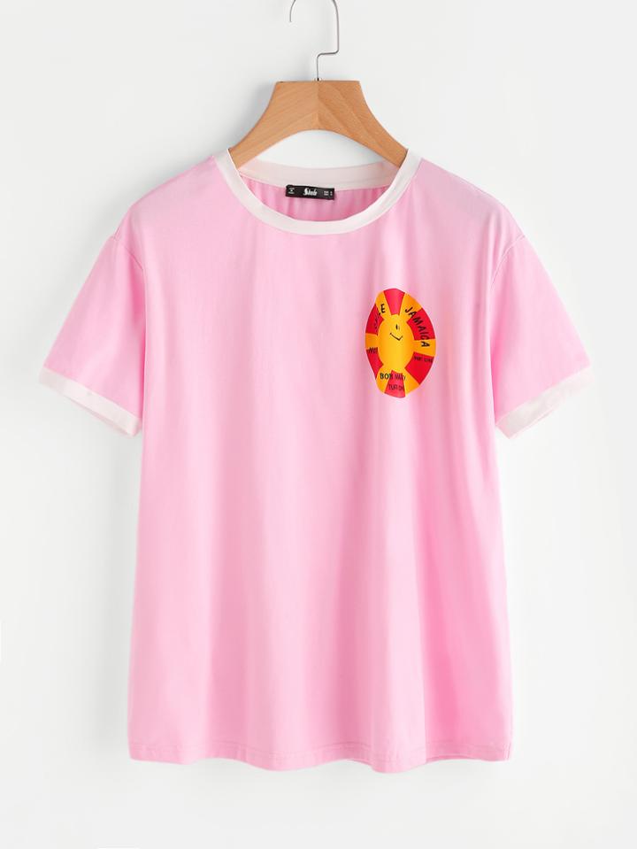 Romwe Cartoon Print Ringer Tee