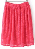 Romwe Red Bow Pleated Lace Skirt