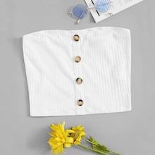 Romwe Single Breasted Rib-knit Bandeau Top