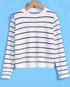 Romwe Striped Crop Knit Sweater