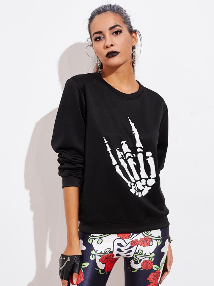 Romwe Halloween Skeleton Hand Sweatshirt
