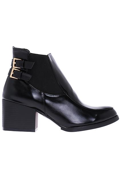 Romwe Buckled Black Ankle Boot