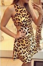 Romwe Sleeveless Leopard Print Cut Out Dress