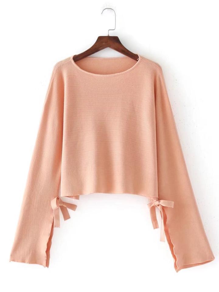 Romwe Bow Tie Slit Raglan Sleeve Knitwear