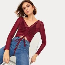 Romwe V-neck Sheer Crop Blouse