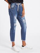 Romwe Drawstring Rolled Up Crop Jeans