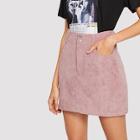 Romwe Buttoned Front Slant Pocket Cord Skirt