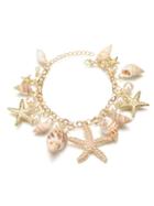 Romwe Faux Pearl Conch Decorated Chain Bracelet