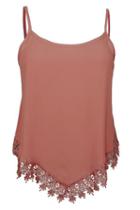 Romwe Khaki Lace Trimmed Cami Top