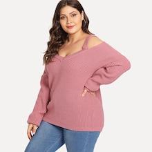 Romwe Plus V Neck Solid Jumper
