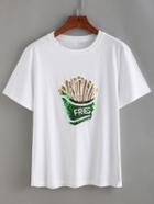 Romwe Sequin Fries White T-shirt