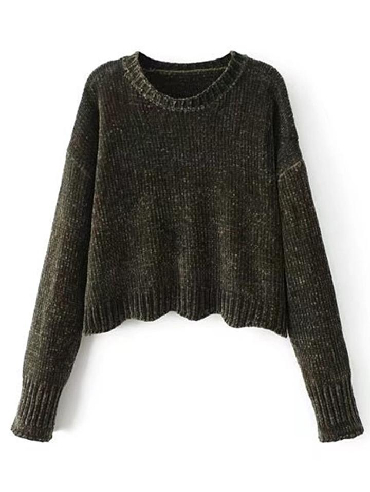 Romwe Drop Shoulder Wave Hem Sweater