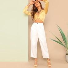 Romwe Buttoned Front Straight Leg Pants