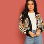 Romwe Chain And Striped Puffer Coat