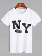Romwe White Letter Print Short Sleeve T-shirt