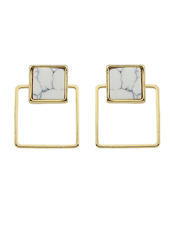 Romwe Square Geometric Small Earrings White Marble Stud Earrings
