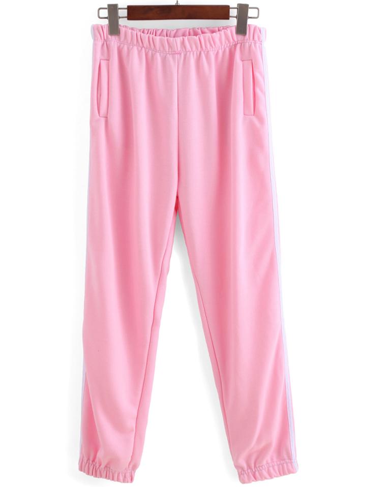 Romwe Elastic Waist Varsity Striped Beam Port Pant