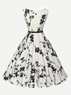 Romwe All Over Florals Circle Dress With Belt