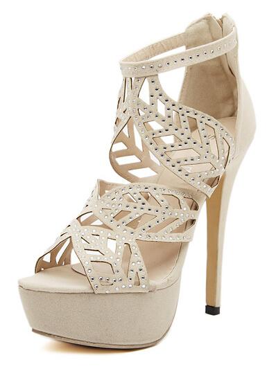 Romwe Apricot Platform Back Zipper With Diamond Leaf High Heeled Pumps